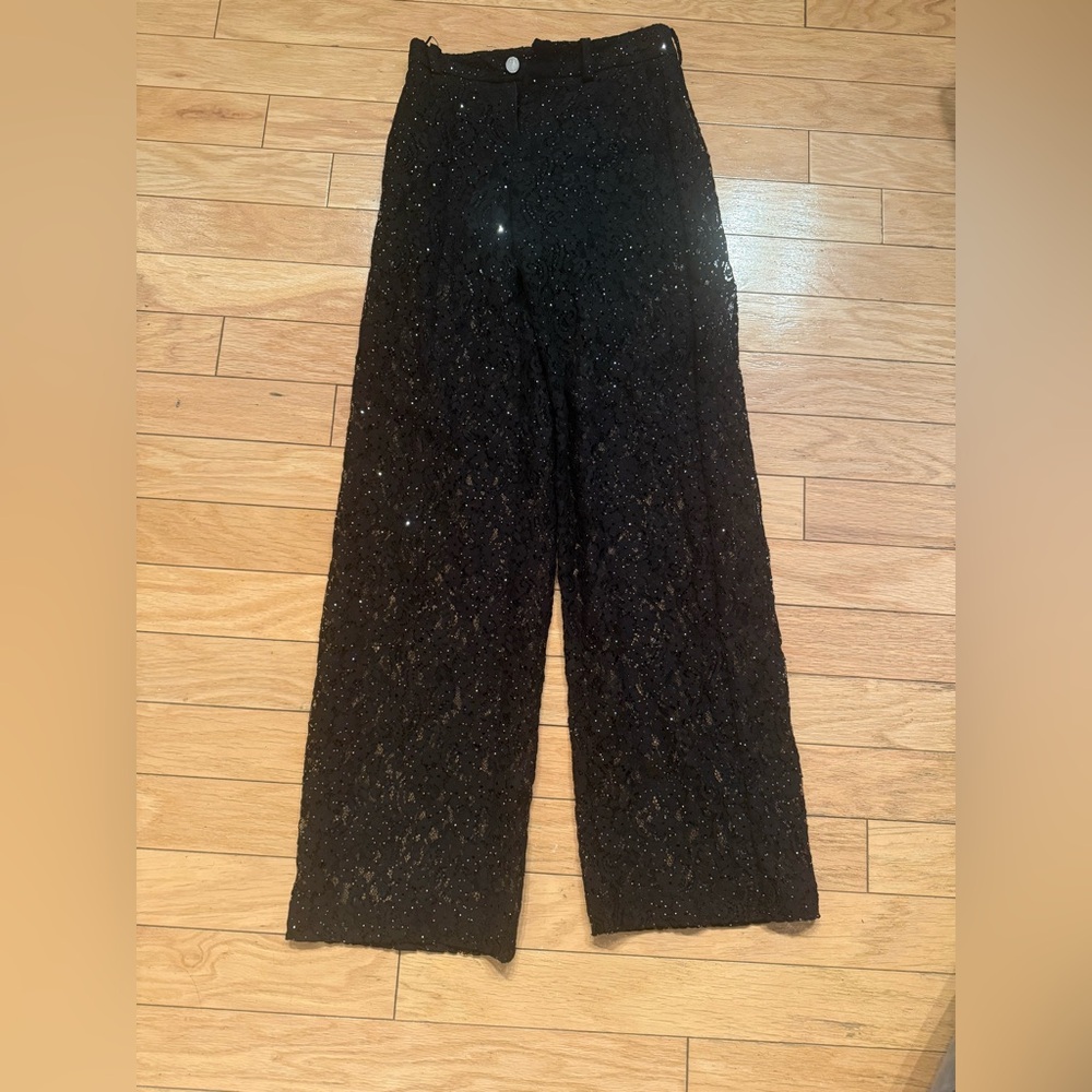 Zara Black Lace Wide-Leg Pants